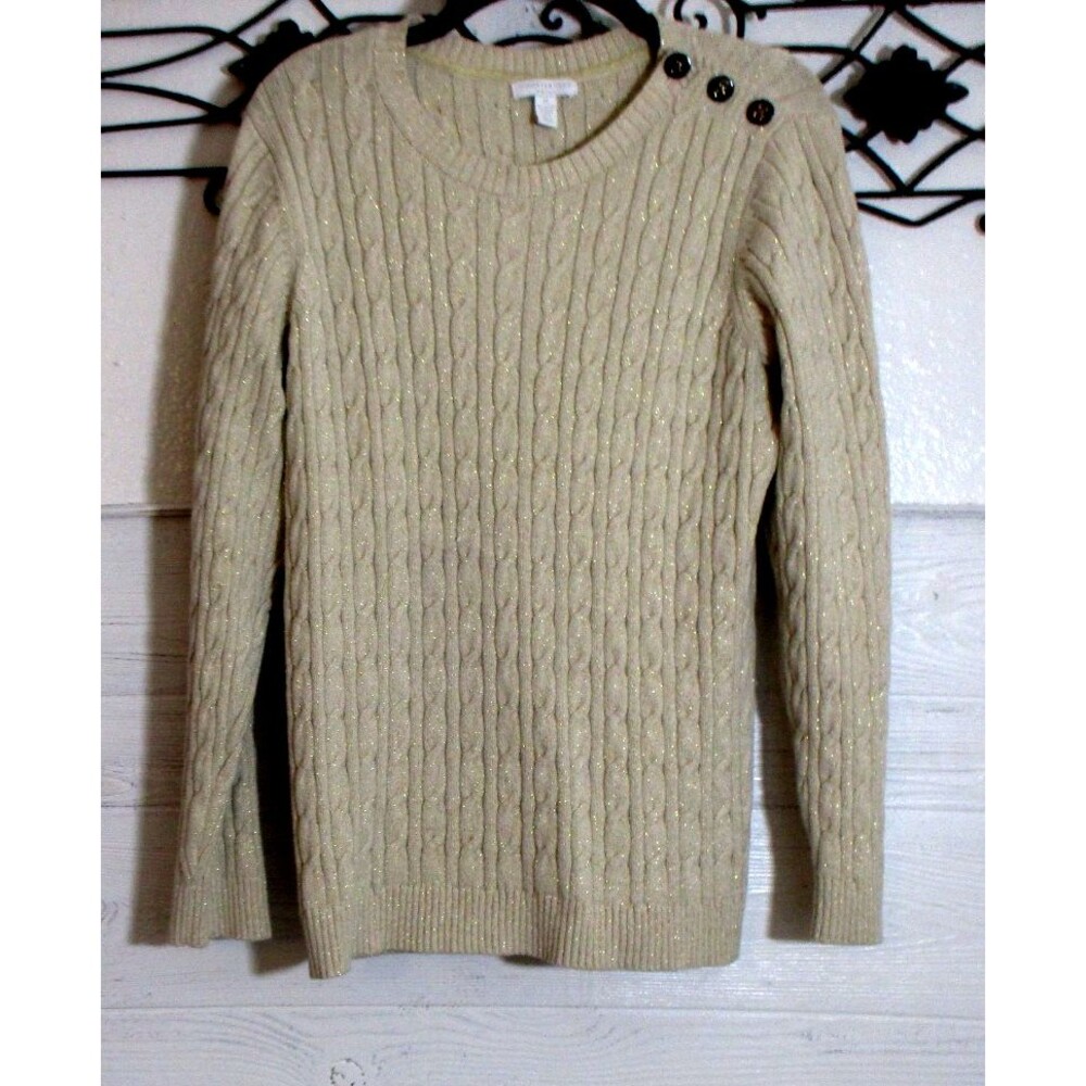 Charter Club Pullover Sweater Women's Size 0X Beige Glitter Long Sleeve